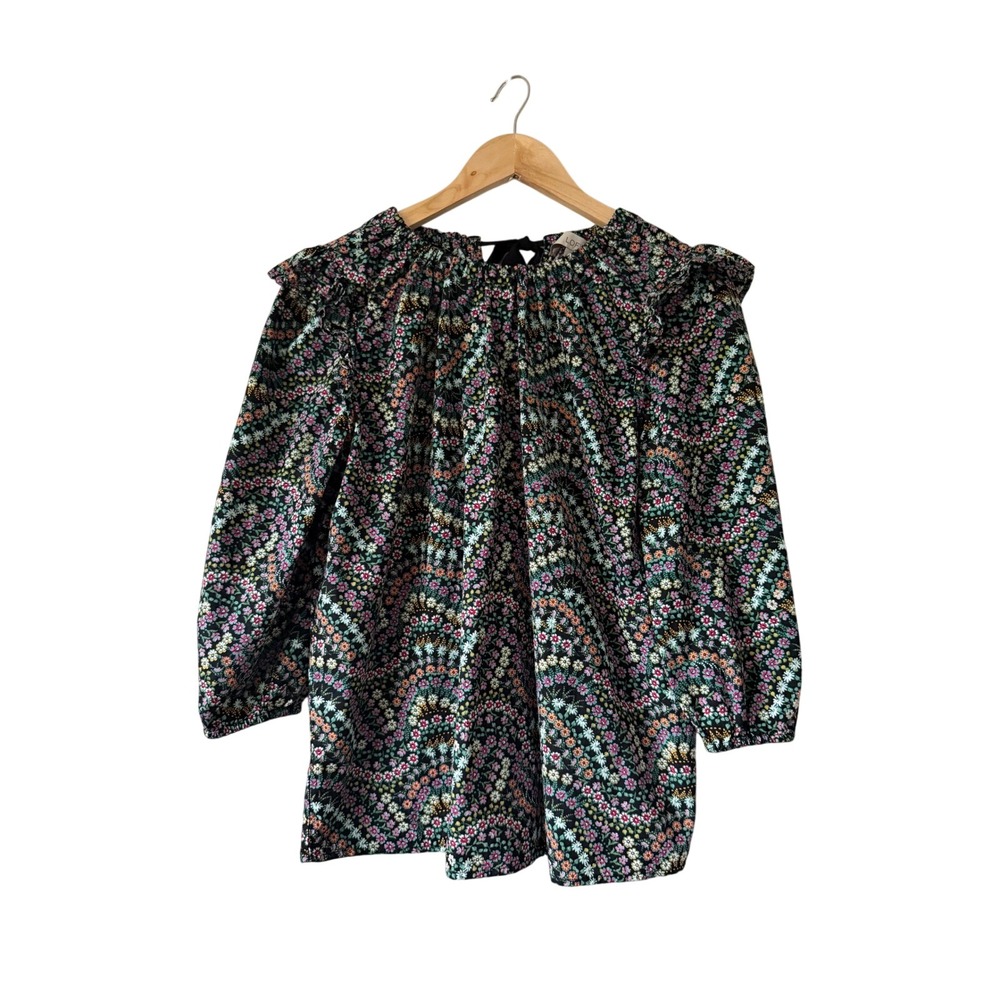 LOFT Womens Black Boho Ditsy Floral 100%‎ Cotton Blouse Small